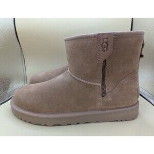 UGG CLASSIC MINI BAILEY ZIP CHESTNUT WATER-RESISTANT SUEDE BOOTS WOMEN SIZE 11